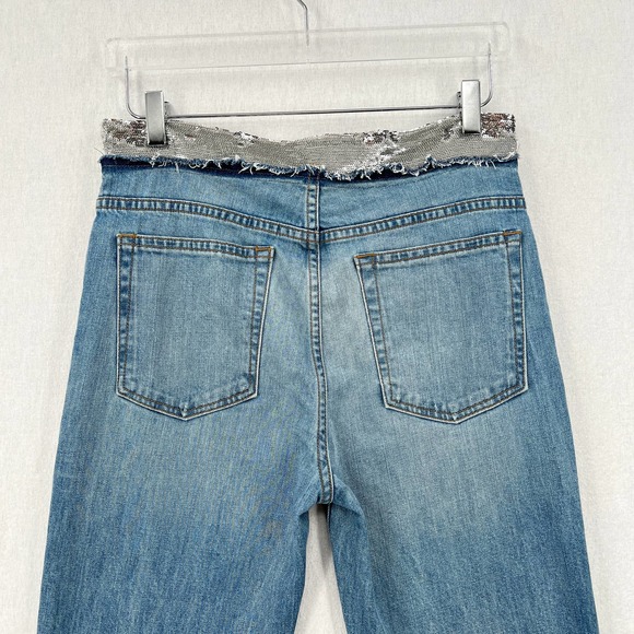 IRO Jeans Womens 28 Blue Silver Jones Sequin Embellished Mid Rise Slim Leg Denim - Picture 6 of 15
